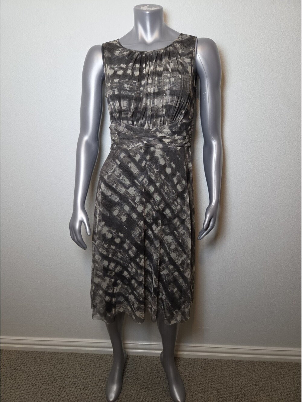 Coldwater Creek Brown Mod Plaid Mesh Dress Large Lovely S sz 6/8